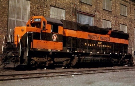 Color image of Great Northern diesel locomotive number 400, 1966. Photograph by Myron T. Gilbertson.