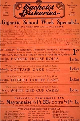 Egekvist Bakeries sale poster/flyer c.1928-1930.