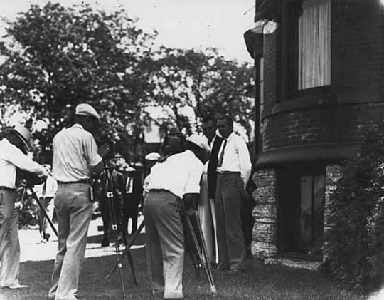 William Hamm Jr. talking with reporters upon his return