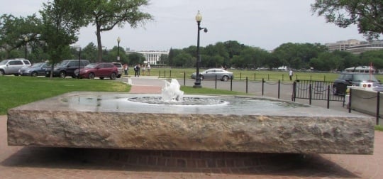 Color image of a Haupt Fountain made of Morton Gneiss in Washington D.C., ca. 2016.