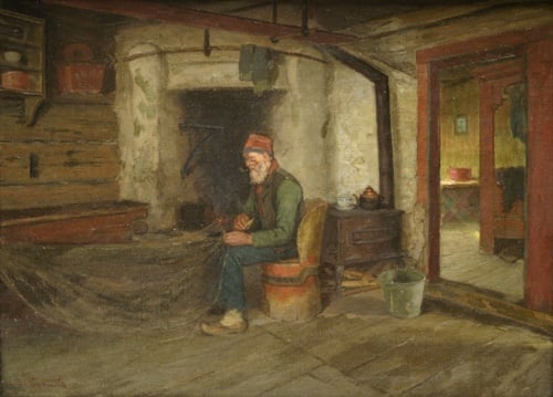 Painting titled Mending The Net by Herbjorn Gausta