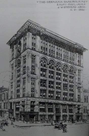 Drawing of the Germania Bank’s exterior.