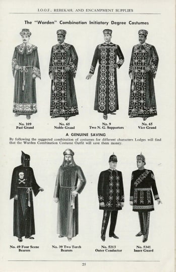 Drawing of costumes worn by IOOF members during initiation ceremonies, 1971.
