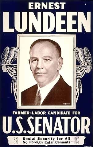 Poster titled, Ernest Lundeen, Farmer-Labor Candidate for U.S. Senate, 1936.