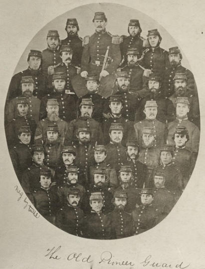 Black and white photograph of the Old Pioneer Guard, 1859.