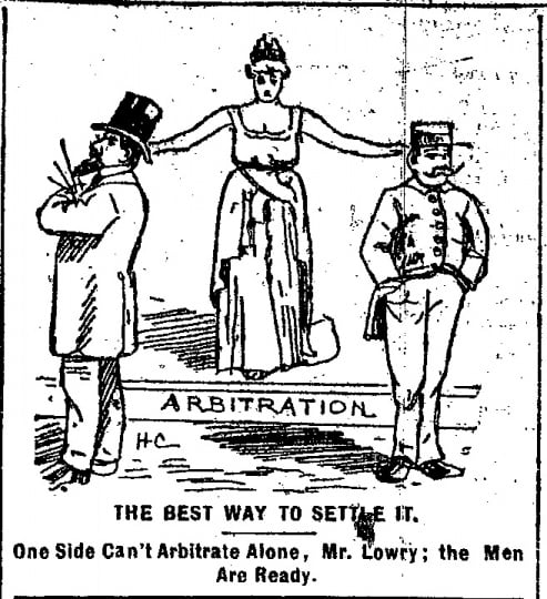 Black and white scan of The best way to settle it. Minneapolis Journal, April 12, 1889.