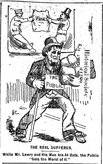 Black and white scan of The real sufferer.  Minneapolis Journal, April 15, 1889.