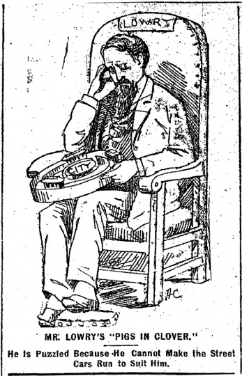 Black and white scan of Mr. Lowry's 'Pigs in Clover.' Minneapolis Journal, April 16, 1889.