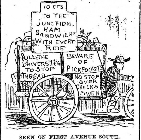 Black and white scan of Seen on First Avenue South. Minneapolis Journal, April 16, 1889.