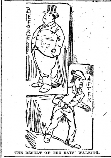Black and white scan of The result of ten days' walking. Minneapolis Journal, April 20, 1889.