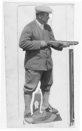 Wilford Captain Billy Fawcett with a trapshooting shotgun. Fawcett captained the U.S. trapshooting team at the 1924 Olympics