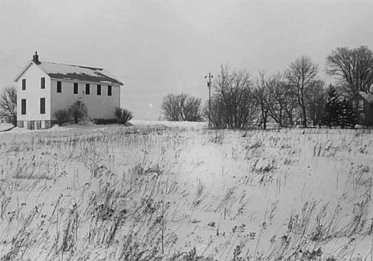 Black and white photograph of a Grange Hall in Pleasant Grove, 1873.
