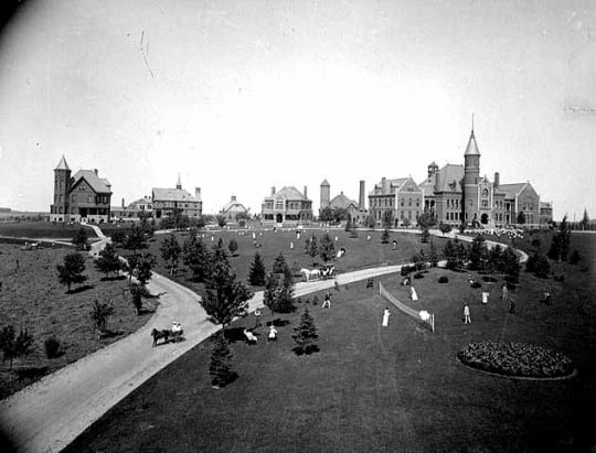 Black and white photograph of the State School in its early years, c.1890.