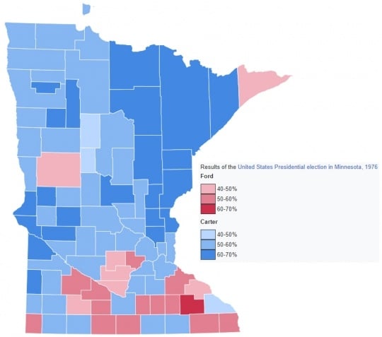 Minnesota presidential election results by county, 1976