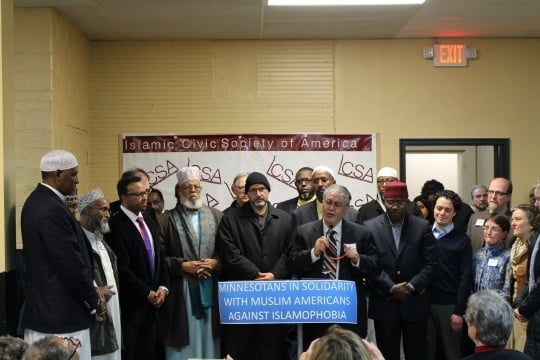 Color image of a Minnesotans in solidarity with Muslim Americans against Islamophobia event, 2015.