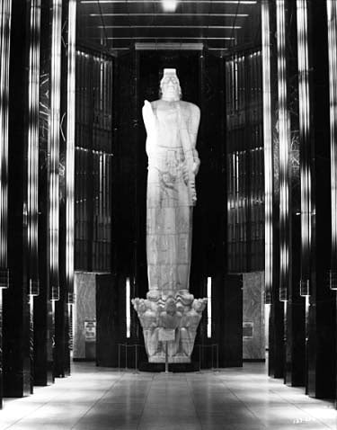 Black and white photograph taken by Norton and Peel on September 12, 1938 of Carl Milles's God of Peace statue inside the St. Paul City Hall and Ramsey County Courthouse.