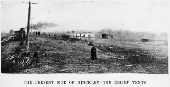 Tents erected for victims of the fire in Hinckley, 1894.