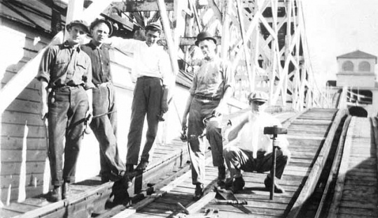 Roller coaster crew at Wonderland Park, Minneapolis Robert Mauritz Swenson is second from left.