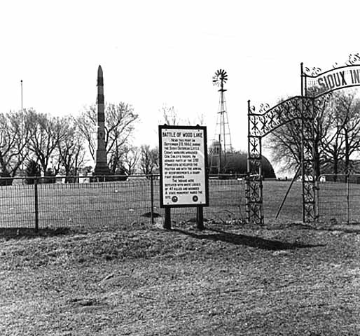 Wood Lake Battle Monument on site of the battle, west of Highway 67 between Echo and Granite Falls.