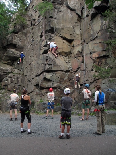 Color image of rock climbers at Interstate State Park, 2014.. Photograph by Minnesota Department of Natural Resources Staff.