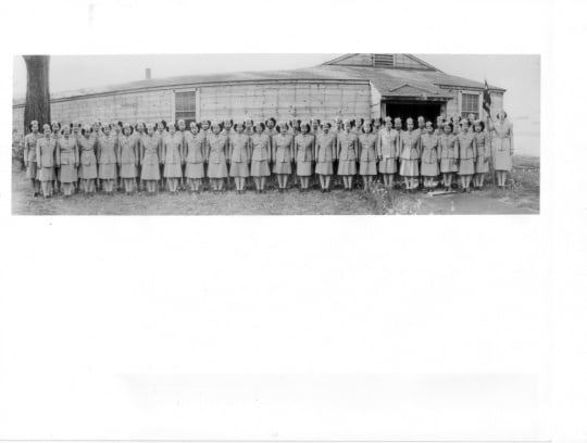 Black and white photograph of Nisei Women’s Army Corps (WAC) detachment at Fort Snelling, c.1945.