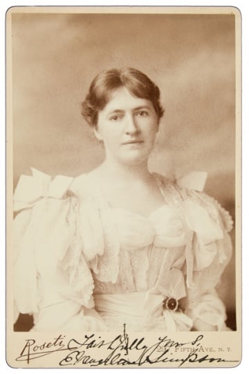 Black and white photograph of Evangeline Whipple, ca. 1896.