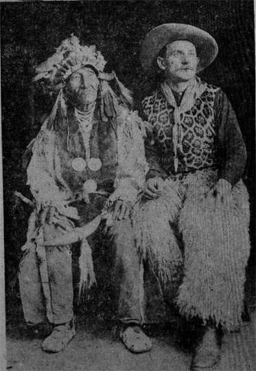 Black and white photograph of Count Rovigno (right) with an unidentified man, probably a participant in Buffalo Bill Cody's Wild West Show.