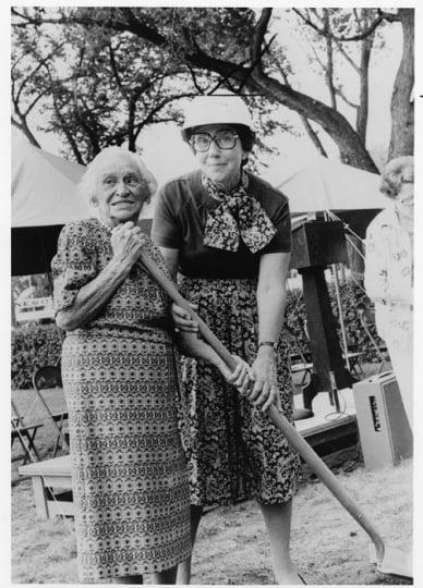 Black and white photograph of Sholom Home groundbreaking ceremony