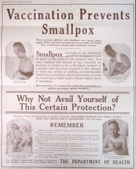 Smallpox prevention poster distributed by the Minnesota Department of Health c.1924.