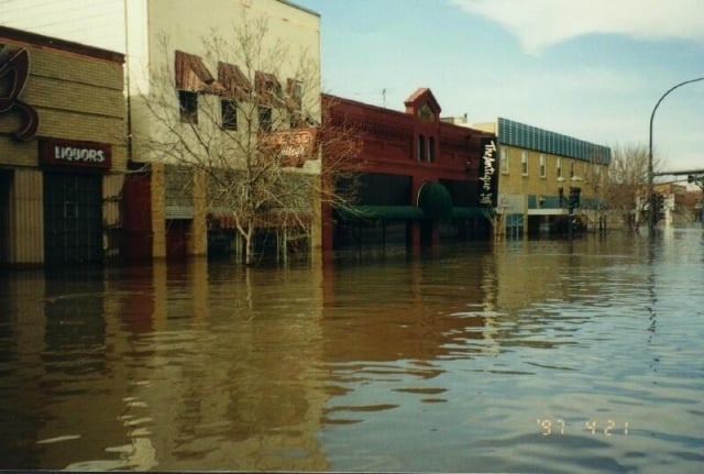 Flooded street in Grand Forks.