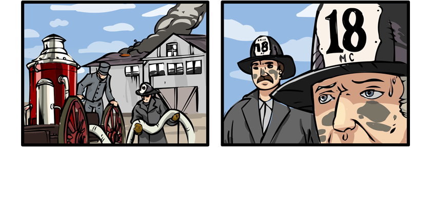 Melvin watches the building in flames.