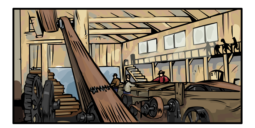 A sawyer calls out as a tree falls.