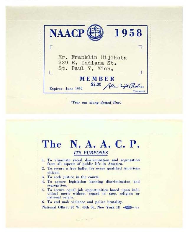 NAACP Membership Card, 1958, page 2.