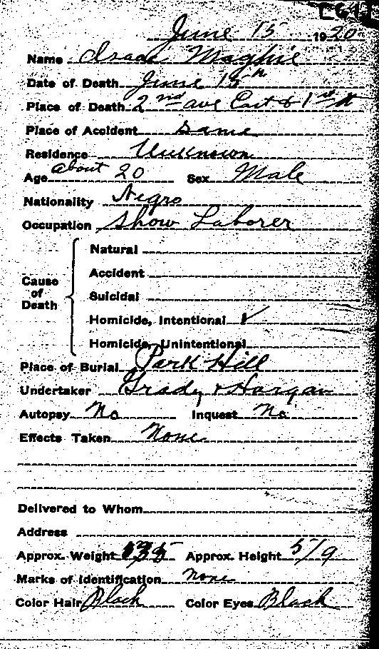 Isaac McGhie. Coroner&#039;s Reports, Duluth District. No. 62.--Gov&#039;t Record(s)--Coroner&#039;s Report (gif)