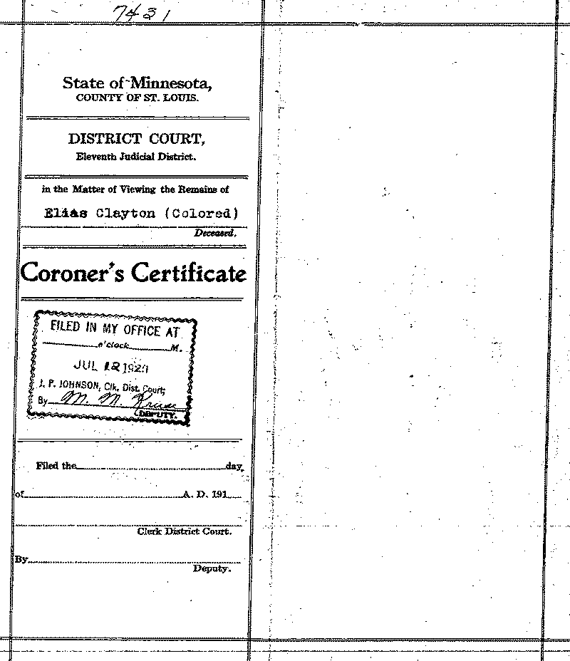  Elias Clayton. No. 7431. June 30, 1920.--Gov&#039;t Record(s)--Coroner&#039;s Certificate (gif)