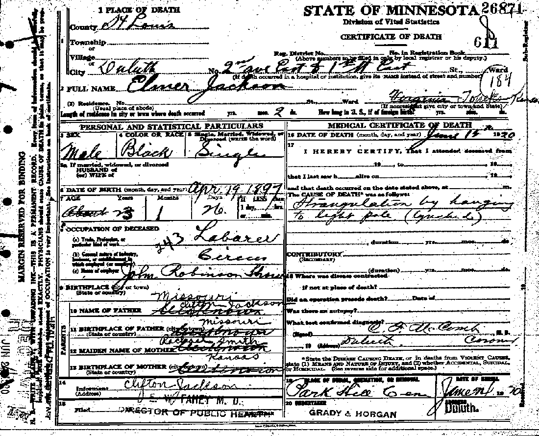 Elmer Jackson. No 26871.