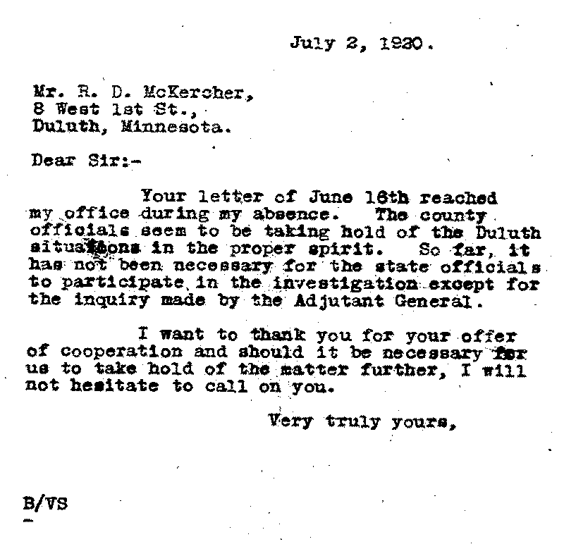 Letter from J. A. A. Burnquist to R.D. McKercher, July 2, 1920.