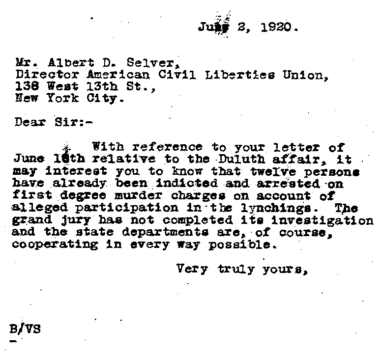 Letter from J. A. A. Burnquist to Albert DeSilver, July 2, 1920.