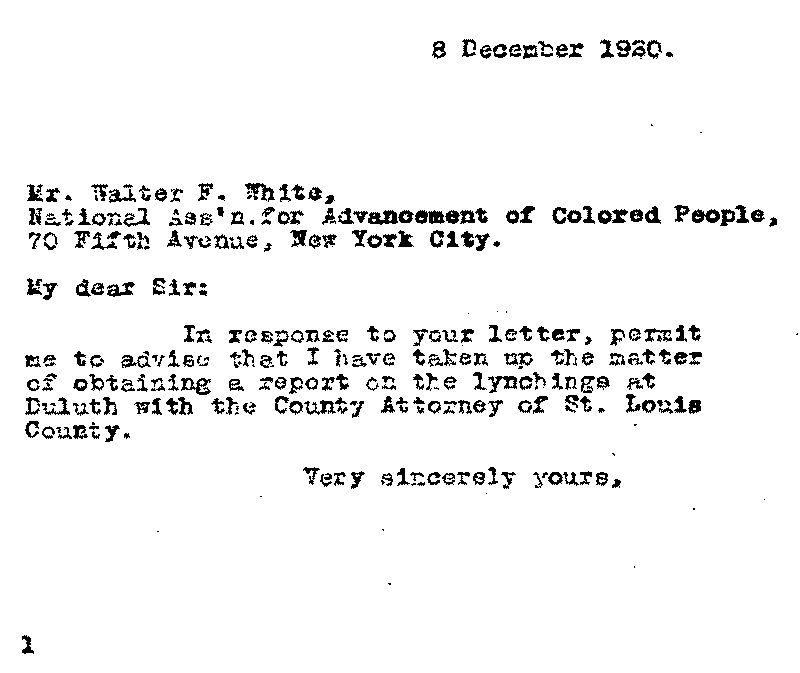 Letter from J. A. A. Burnquist to Walter F. White, December 8, 1920.