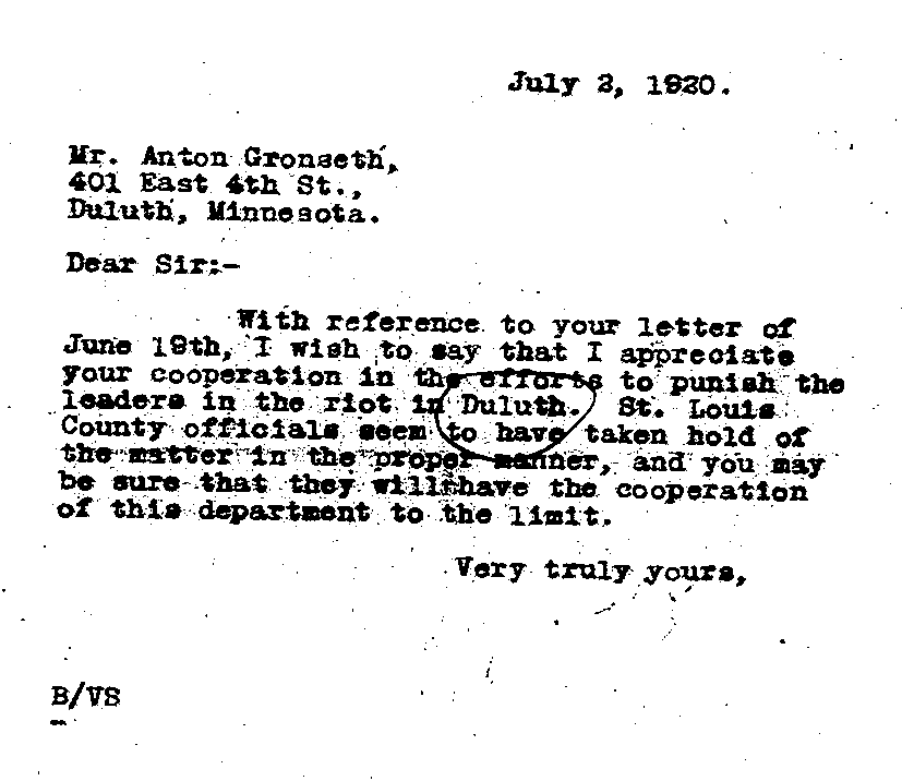 Letter from J. A. A. Burnquist to Anton Gronseth, July 2, 1920.