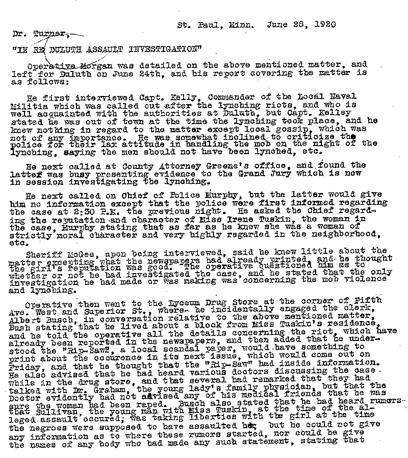 &quot;Operative Morgan&quot; Report, June 28, 1920.--Report(s) (gif)