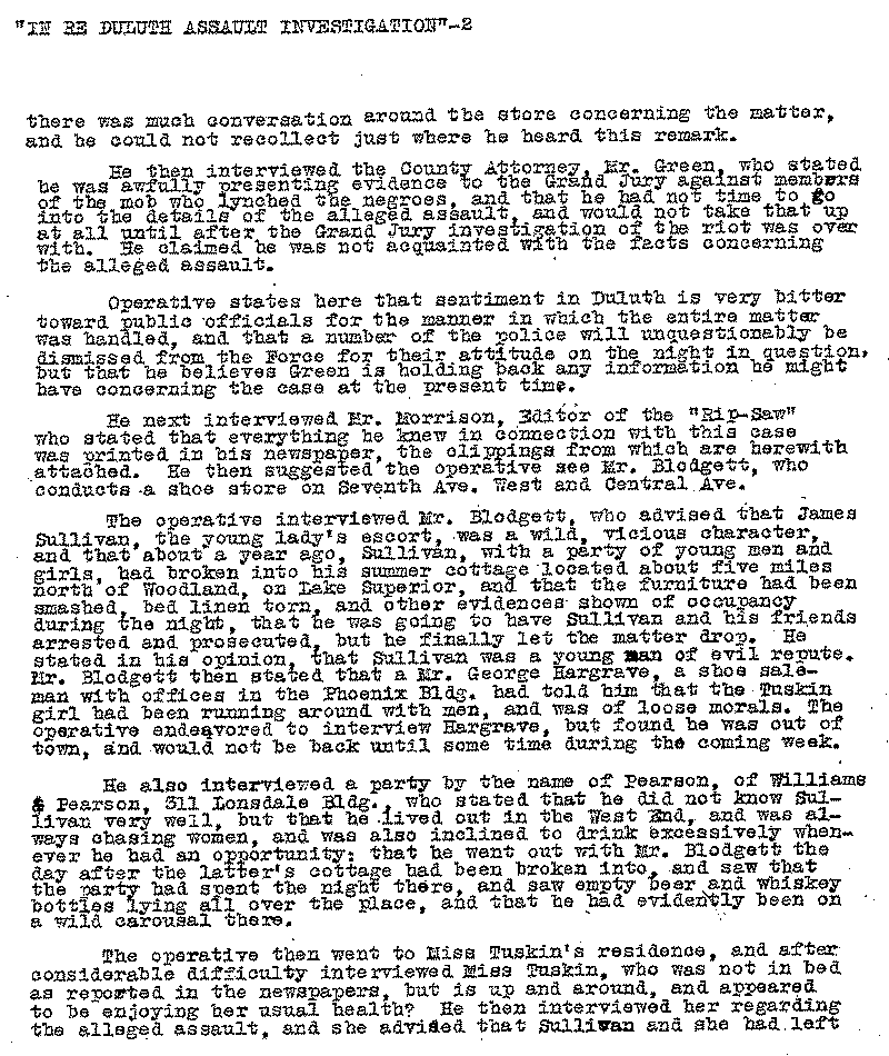 &quot;Operative Morgan&quot; Report, June 28, 1920.--Report(s) (gif)