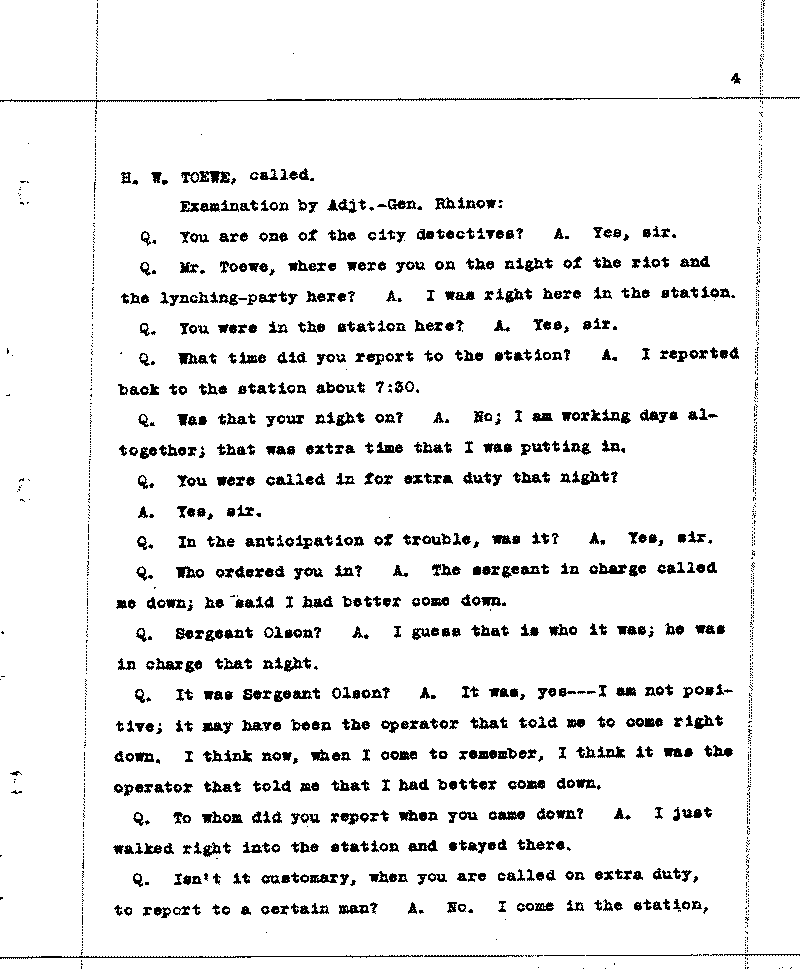 Investigation of the Lynching and Rioting on Tuesday night, June 15, 1920, at Duluth, Minnesota. Conducted by Adjutant General W. F. Rhinow.--Report(s) (gif)