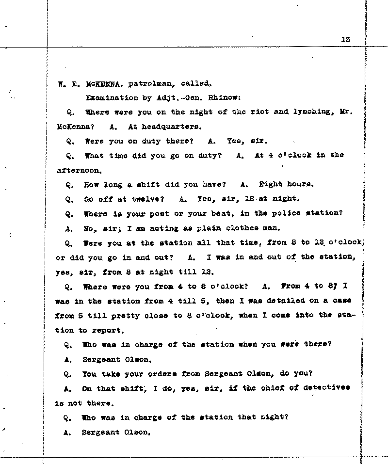 Investigation of the Lynching and Rioting on Tuesday night, June 15, 1920, at Duluth, Minnesota. Conducted by Adjutant General W. F. Rhinow.--Report(s) (gif)