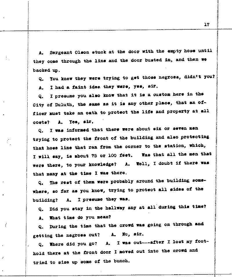 Investigation of the Lynching and Rioting on Tuesday night, June 15, 1920, at Duluth, Minnesota. Conducted by Adjutant General W. F. Rhinow.--Report(s) (gif)