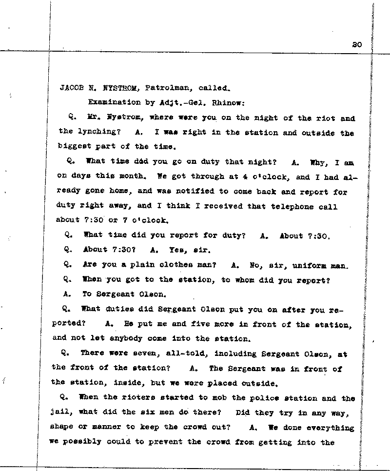Investigation of the Lynching and Rioting on Tuesday night, June 15, 1920, at Duluth, Minnesota. Conducted by Adjutant General W. F. Rhinow.--Report(s) (gif)