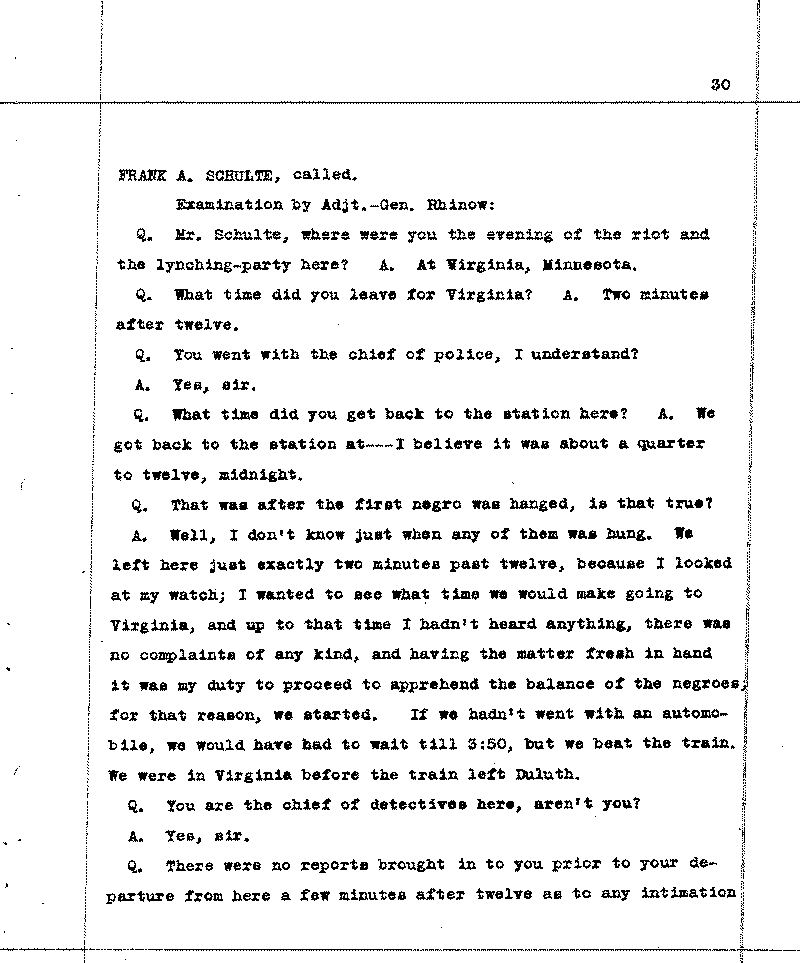 Investigation of the Lynching and Rioting on Tuesday night, June 15, 1920, at Duluth, Minnesota. Conducted by Adjutant General W. F. Rhinow.--Report(s) (gif)