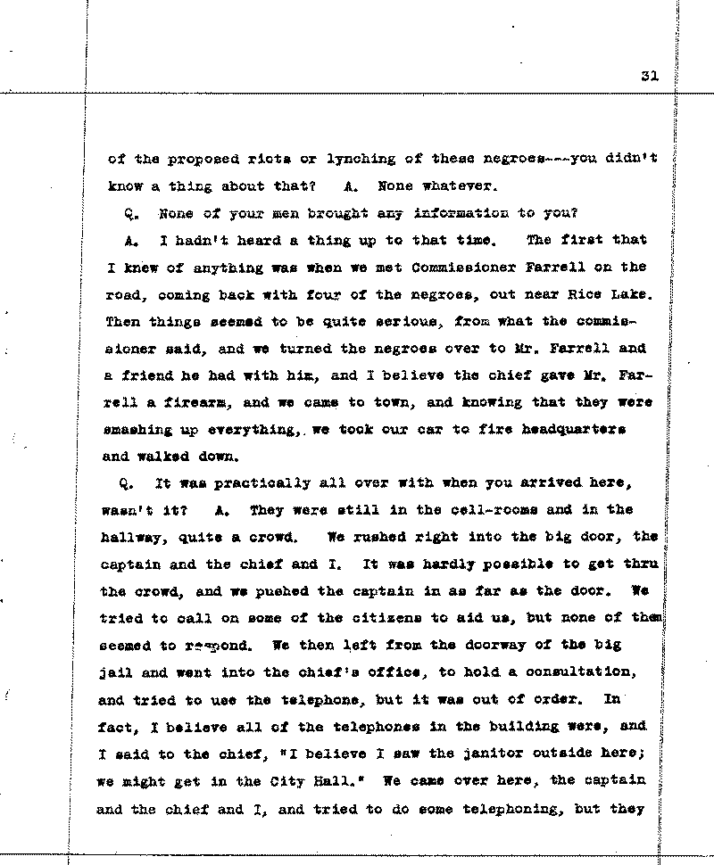Investigation of the Lynching and Rioting on Tuesday night, June 15, 1920, at Duluth, Minnesota. Conducted by Adjutant General W. F. Rhinow.--Report(s) (gif)