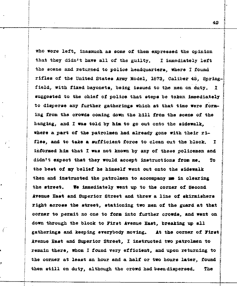 Investigation of the Lynching and Rioting on Tuesday night, June 15, 1920, at Duluth, Minnesota. Conducted by Adjutant General W. F. Rhinow.--Report(s) (gif)