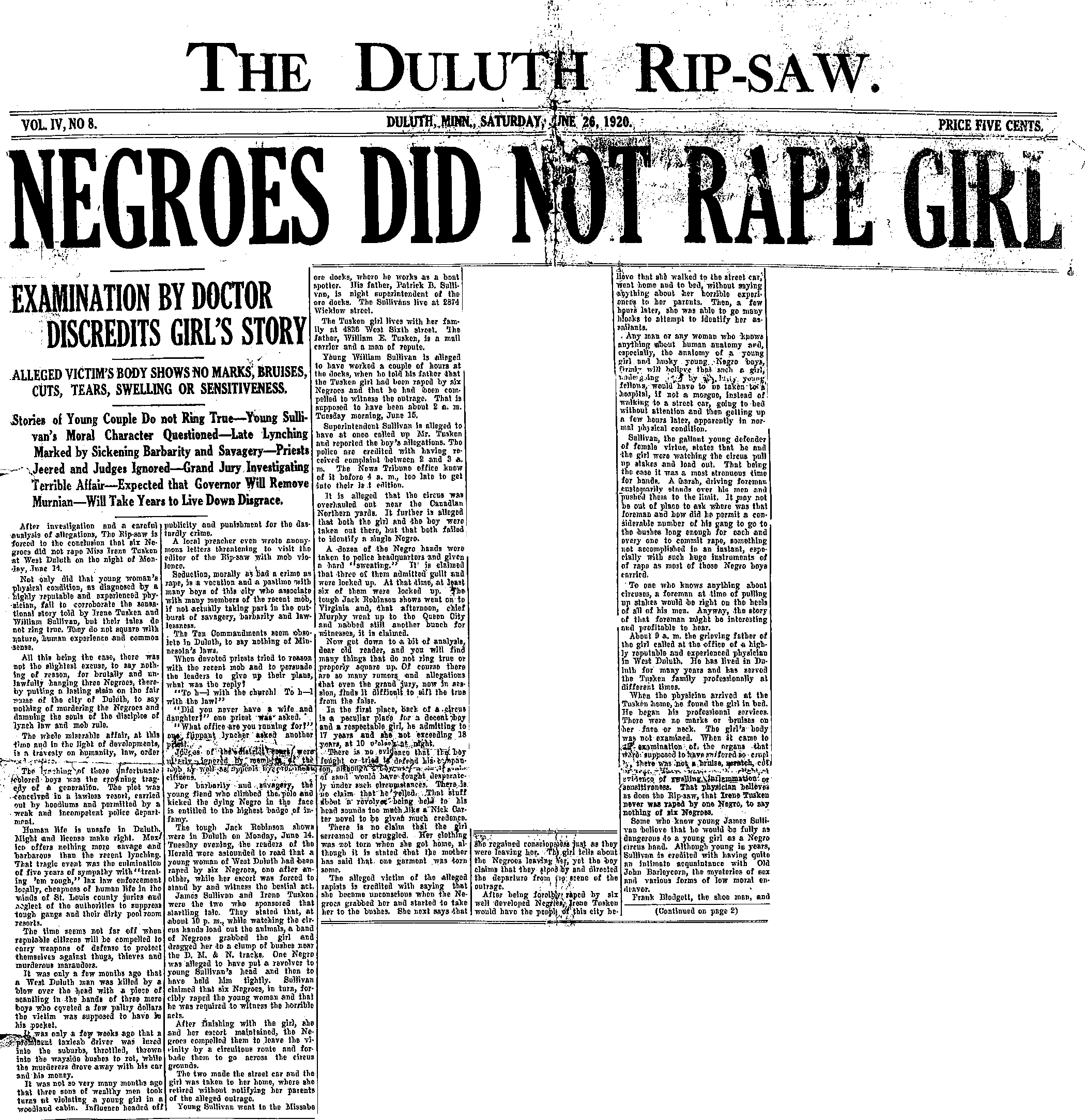 Negroes Did Not Rape Girl.--Newspaper(s) (gif)